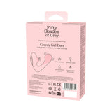 Fifty Shades of Grey Greedy Girl Duet packaging showcasing dual stimulator with clitoral suction features.