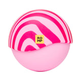 ROMP Spin Travel Rechargeable Clitoral Stimulator in pink and white striped design, compact and portable for travel.