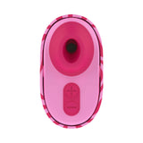ROMP Spin Travel Rechargeable Clitoral Stimulator in pink color with buttons for intensity control.