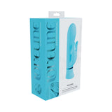 Loveline Tendre Rechargeable Silicone Rabbit Vibrator Blue packaging displaying sleek design and 10 vibration functions.