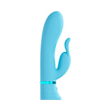 Loveline Tendre Rechargeable Silicone Rabbit Vibrator Blue side view showcasing its sleek design and dual motors.