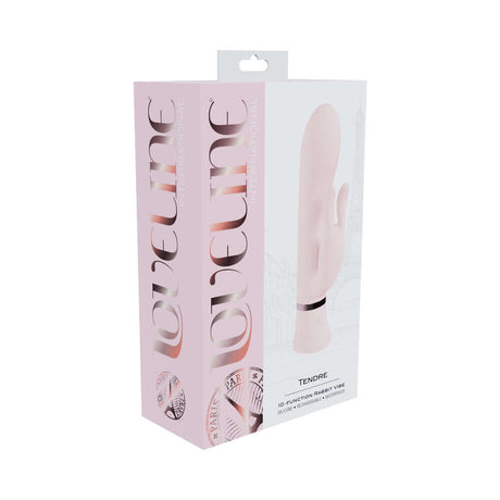 Loveline Tendre Rechargeable Silicone Rabbit Vibrator Pink packaging with elegant design and product details.