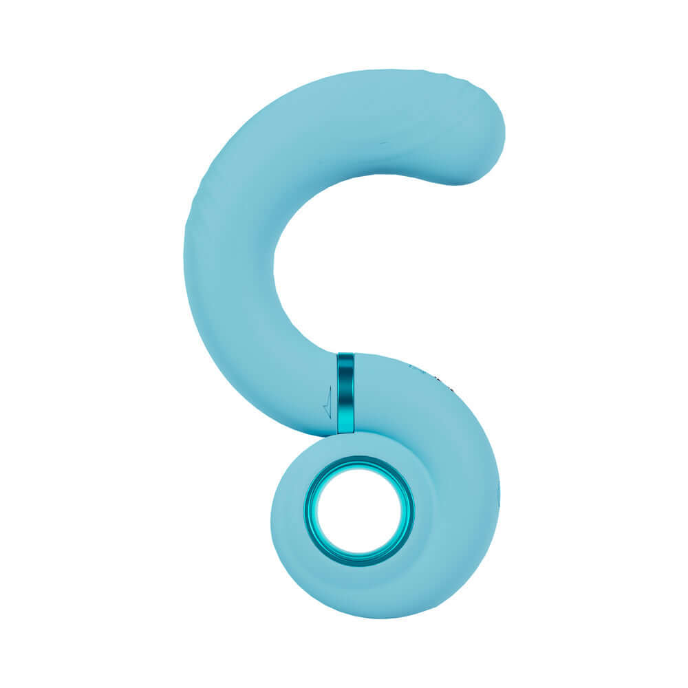 LoveLine Gyre Rechargeable Silicone Vibrating Swirl Blue, a curved blue vibrator from Loveline International Paris Collection.
