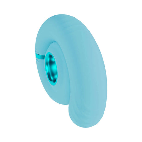 LoveLine Gyre Rechargeable Silicone Vibrating Swirl Blue showcasing its elegant design and unique curved shape.