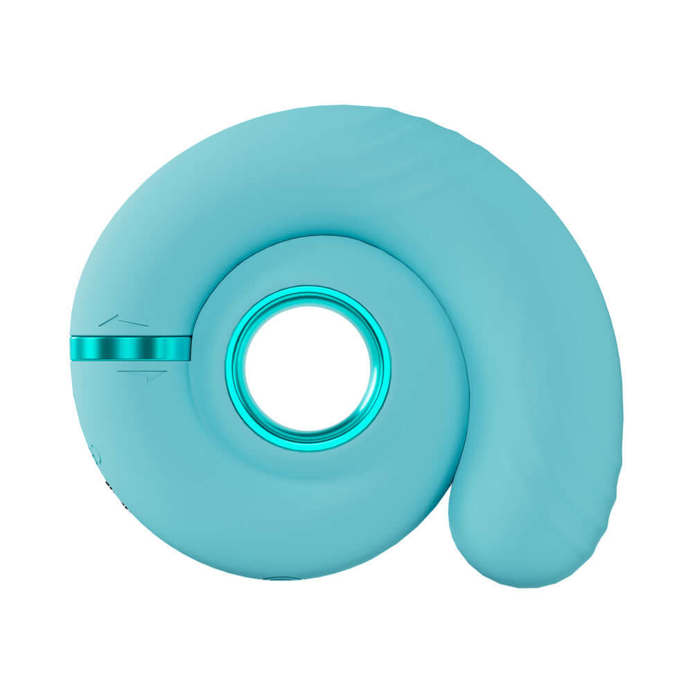 LoveLine Gyre Rechargeable Silicone Vibrating Swirl Blue, elegant design, smooth silicone vibrator for pleasure.