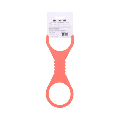 Sportsheets Sex & Mischief Peaches n CreaMe Large Silicone Cuffs in pink color with packaging.