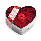Bloomgasm The Rose Lovers Gift Box Red with faux roses in a heart-shaped box.