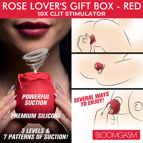 Bloomgasm The Rose Lovers Gift Box Red featuring a powerful clit stimulator with multiple suction levels and patterns.