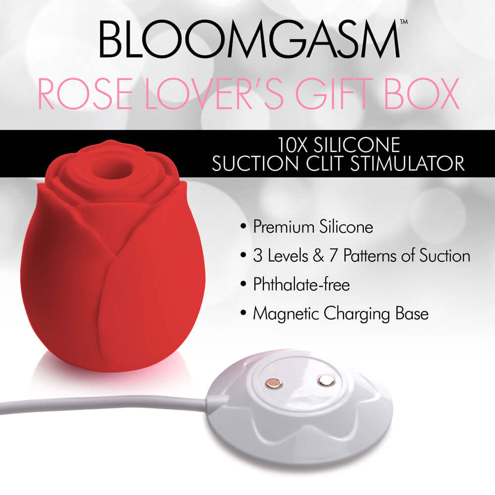 Bloomgasm The Rose Lovers Gift Box Red with suction clit stimulator and premium silicone features.