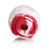 Bloomgasm The Rose Lovers Gift Box Swirl rose-shaped clitoral stimulator in pink and white design.