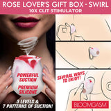 Bloomgasm The Rose Lovers Gift Box Swirl showcasing powerful suction and clitoral stimulator features.