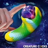 Creature Cocks Electric Eye Plasma Vibrator with textured scales in vibrant colors and a glowing orb design.