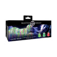Master Series UV Blacklight Reactive Drip Candle 3-Piece Set packaging with colorful drip design and glow features.