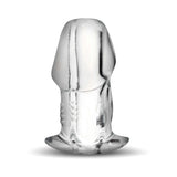 Master Series Dicked Clear Hollow Anal Plug Large displayed from the side on a neutral background.