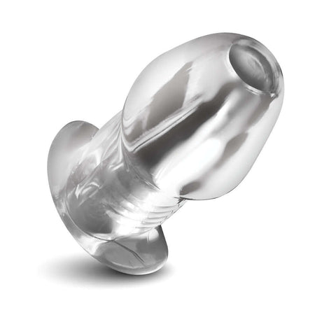 Master Series Dicked Clear Hollow Anal Plug Large, transparent hollow anal plug for versatile play.