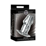 Master Series Dicked Clear Hollow Anal Plug Medium in packaging, showcasing its transparent design for anal exploration.