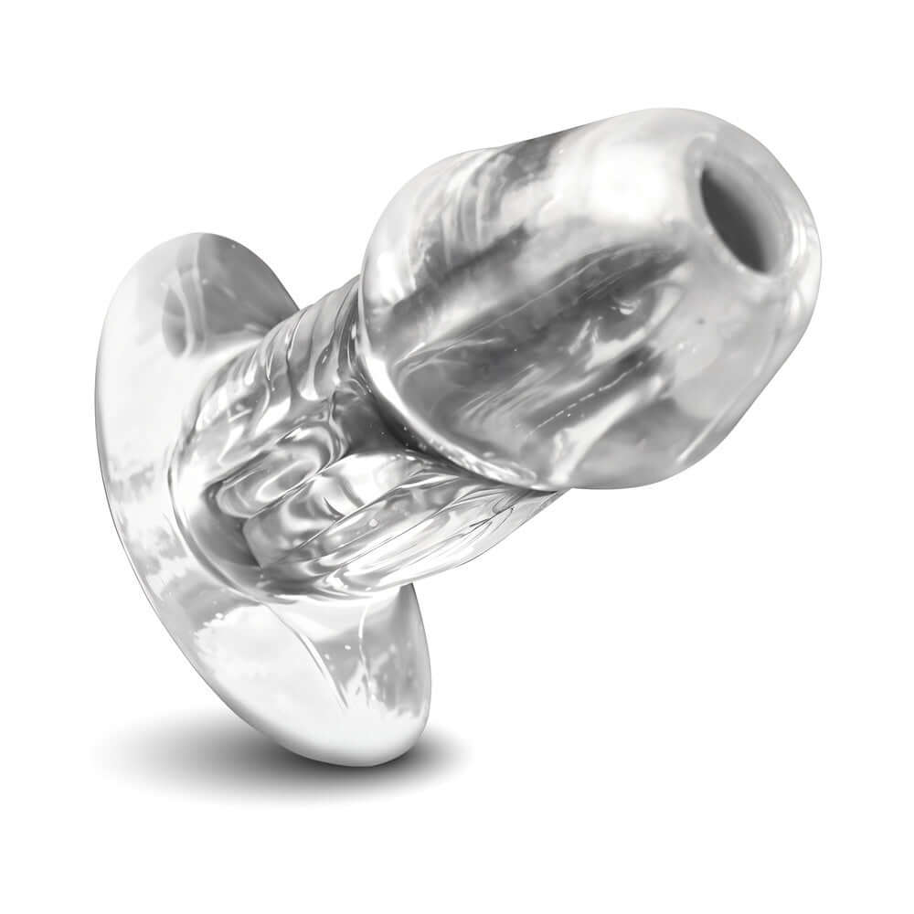 Master Series Dicked Clear Hollow Anal Plug Medium with a transparent, hollow design for playful exploration.