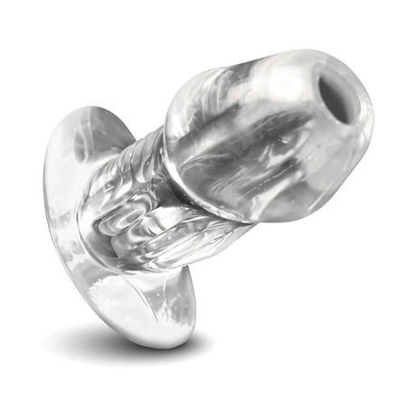 Master Series Dicked Clear Hollow Anal Plug Medium with a transparent, hollow design for playful exploration.
