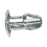 Master Series Dicked Clear Hollow Anal Plug Medium showcasing its transparent, hollow design for creative exploration.