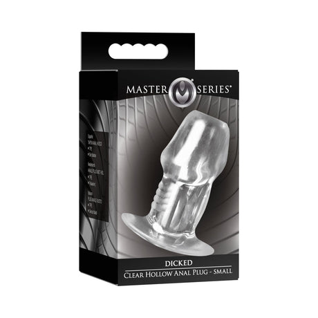 Master Series Dicked Clear Hollow Anal Plug Small packaging with clear plug visible.