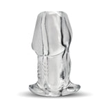 Master Series Dicked Clear Hollow Anal Plug Small in a transparent design for intimate exploration.