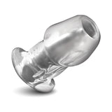 Master Series Dicked Clear Hollow Anal Plug Small, transparent anal plug showcasing hollow interior for exploration.