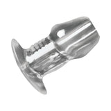 Master Series Dicked Clear Hollow Anal Plug Small showcasing its transparent design and hollow interior.