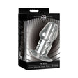 Master Series Dicked Clear Hollow Anal Plug XLarge packaging displayed on a black background.