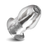 Master Series Dicked Clear Hollow Anal Plug XLarge showcasing its transparent design and hollow features.