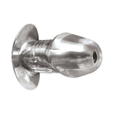 Master Series Dicked Clear Hollow Anal Plug XLarge shown from the side, highlighting its transparent and hollow design.