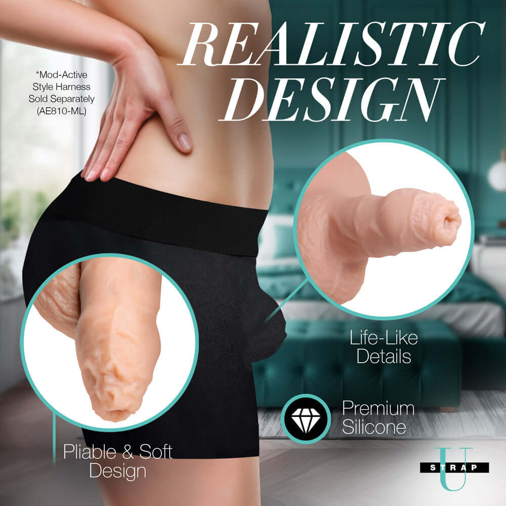 Strap U 5.1 inch Uncut Silicone Packer Dildo Light showcasing its realistic design and pliable silicone features.