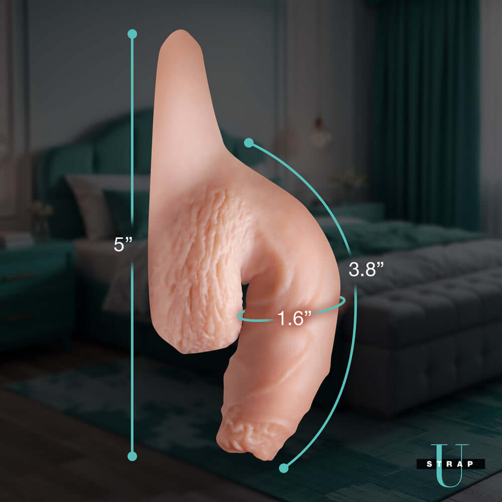Strap U 5.1 inch Uncut Silicone Packer Dildo Light, showcasing realistic design and dimensions for comfort and confidence.
