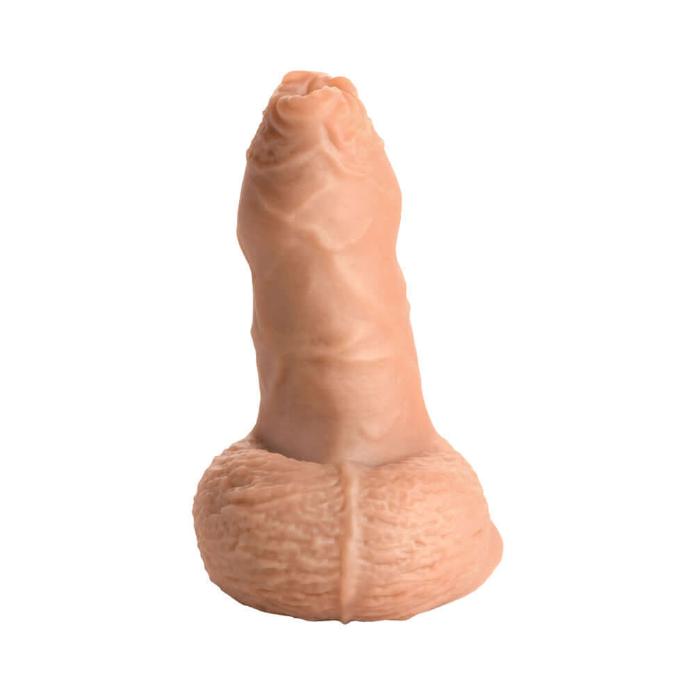 Strap U 5.1 inch Uncut Silicone Packer Dildo Medium showcasing realistic details and natural uncut shape.