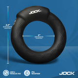 JOCK Rumbler 2 inch Vibrating & Warming C-Ring showing dimensions and material details.