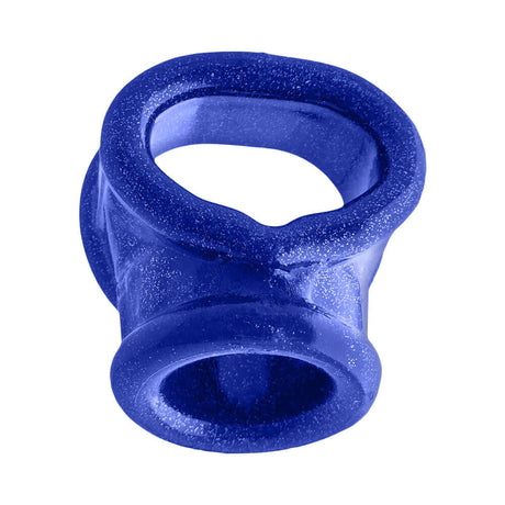 Oxballs Cocksling Fit Sling Blue Fire, a blue silicone sex toy with a unique design and slimmer openings for a secure fit.