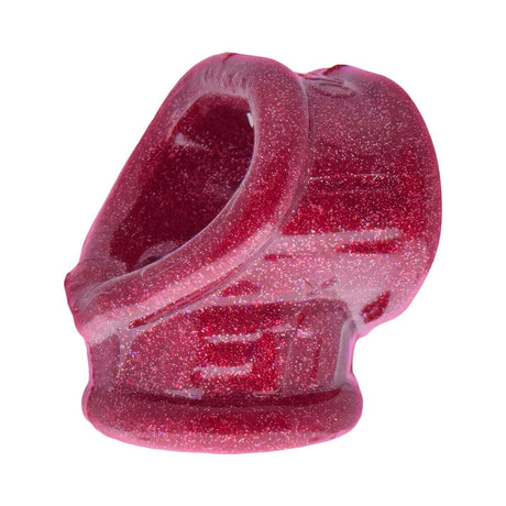 Oxballs Cocksling Fit Sling Cherry Lips design showcasing a shiny, red, glittery material with a secure fit.