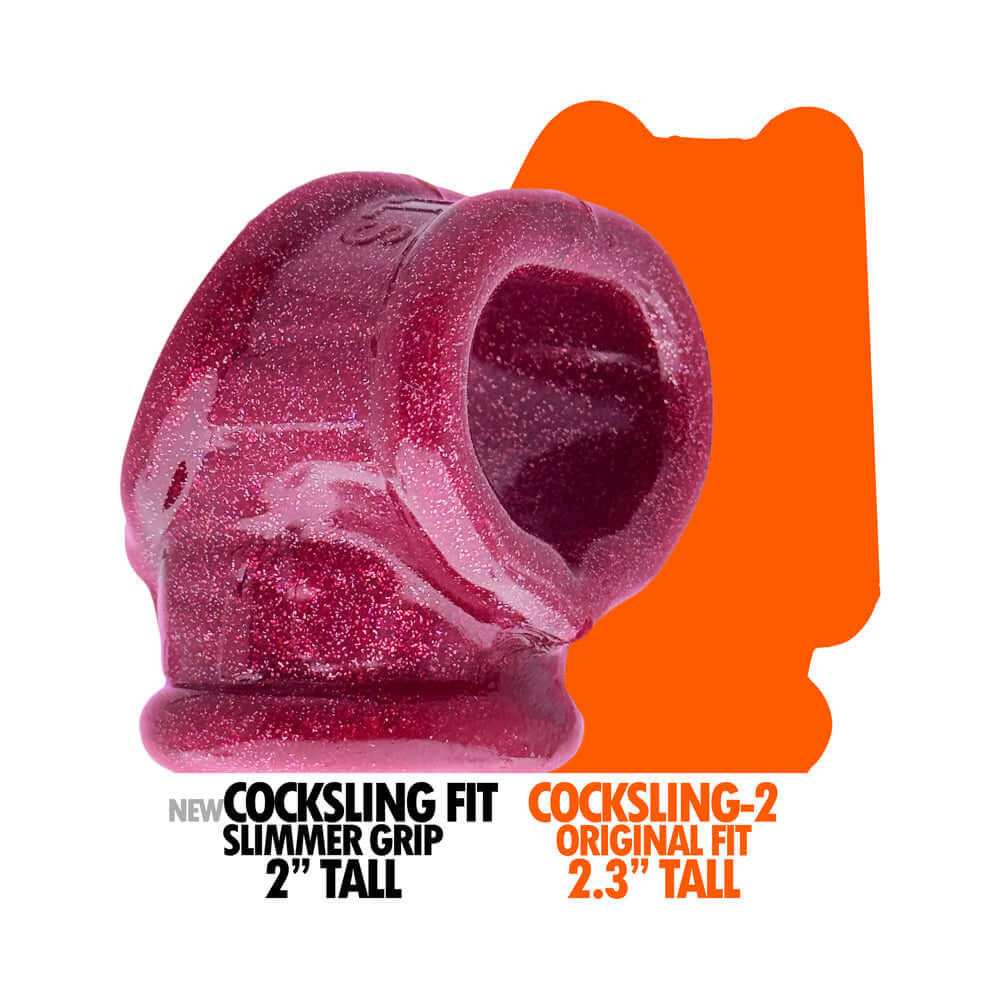 Oxballs Cocksling Fit Sling Cherry Lips and original fit comparison in vibrant pink color.