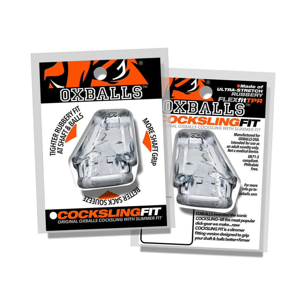 Oxballs Cocksling Fit Sling Clear packaging showcasing refined design for improved grip and fit.
