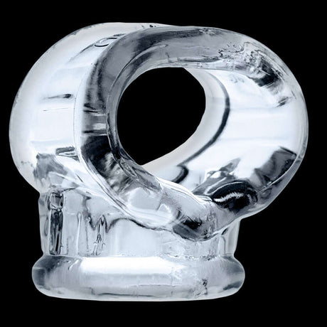 Oxballs Cocksling Fit Sling Clear showing its ergonomic design and reduced opening sizes for a secure fit.