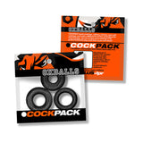 Oxballs Cockpack Multi Design 3-Pack Black Mica featuring three different cock rings in packaging.