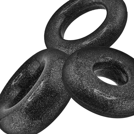 Oxballs Cockpack Multi Design 3-Pack Black Mica, showcasing three unique black mica cock rings.