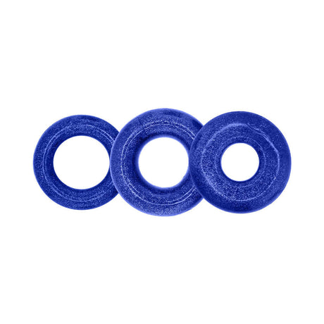 Oxballs Cockpack Multi Design 3-Pack Blue Fire includes three blue cock rings of different designs.