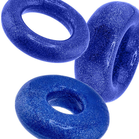 Oxballs Cockpack Multi Design 3-Pack Blue Fire featuring three unique blue cock rings.