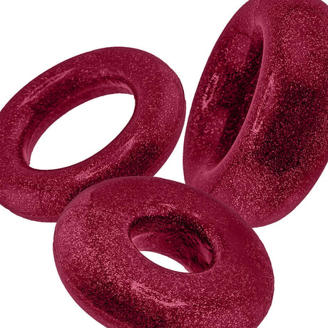 Oxballs Cockpack Multi Design 3-Pack Cherry Lips three shiny red cock rings on a white background.