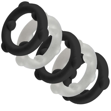 Oxballs Gearheads 5-Pack Spinner Rings Black Vapor set showcasing durable and flexible designs.