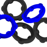 Oxballs Gearheads 5-Pack Spinner Rings Blue Black set of five durable cock rings in blue and black
