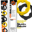 Oxballs Gearheads 5-Pack Spinner Rings Yellow Black displayed featuring three black and two yellow cock rings.