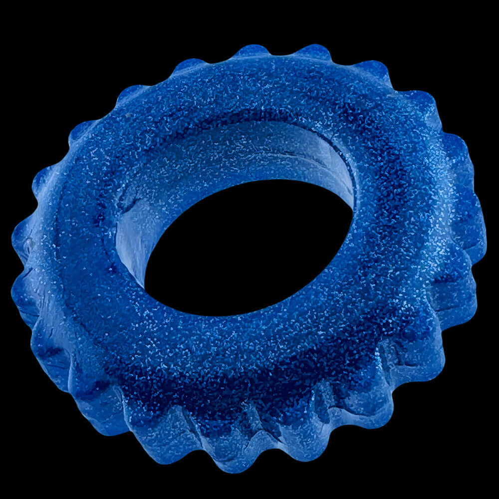 Oxballs Plushy Single Ring Blue Fire – a comfortable, stretchy blue cock ring made from FLEX-TPR material.