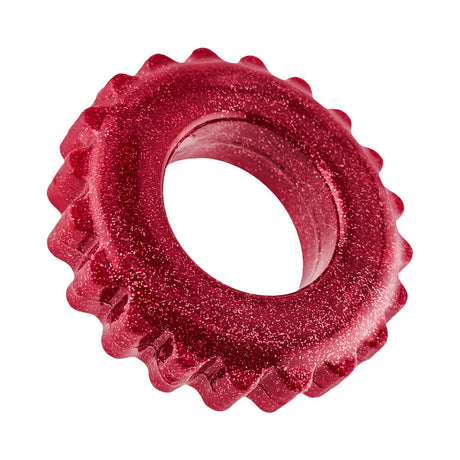 Oxballs Plushy Single Ring Cherry Lips, ultra-soft comfort cock ring in sparkling red, designed for extended wear.