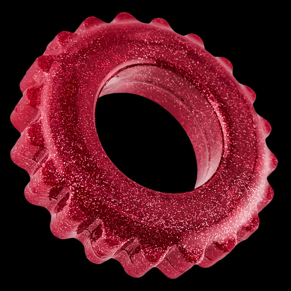 Oxballs Plushy Single Ring Cherry Lips, a red sparkling cock ring designed for comfort and extended wear.